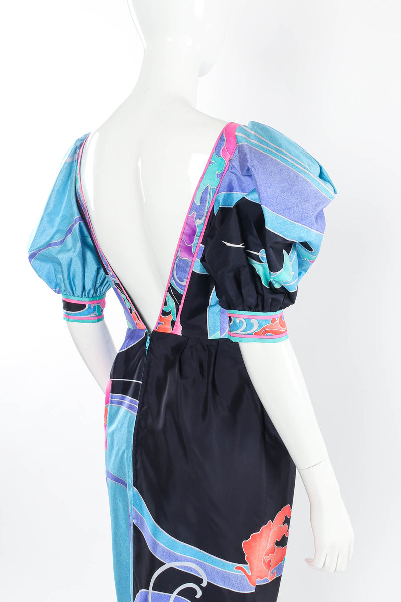 Vintage Leonard Abstract Floral Waves Dress mannequin back plunge @ Recess Los Angeles