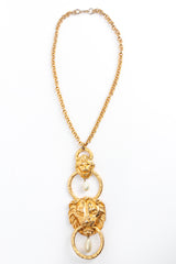 Vintage Les Bernard Double Lion Door Knocker Necklace clasped front @ Recess LA