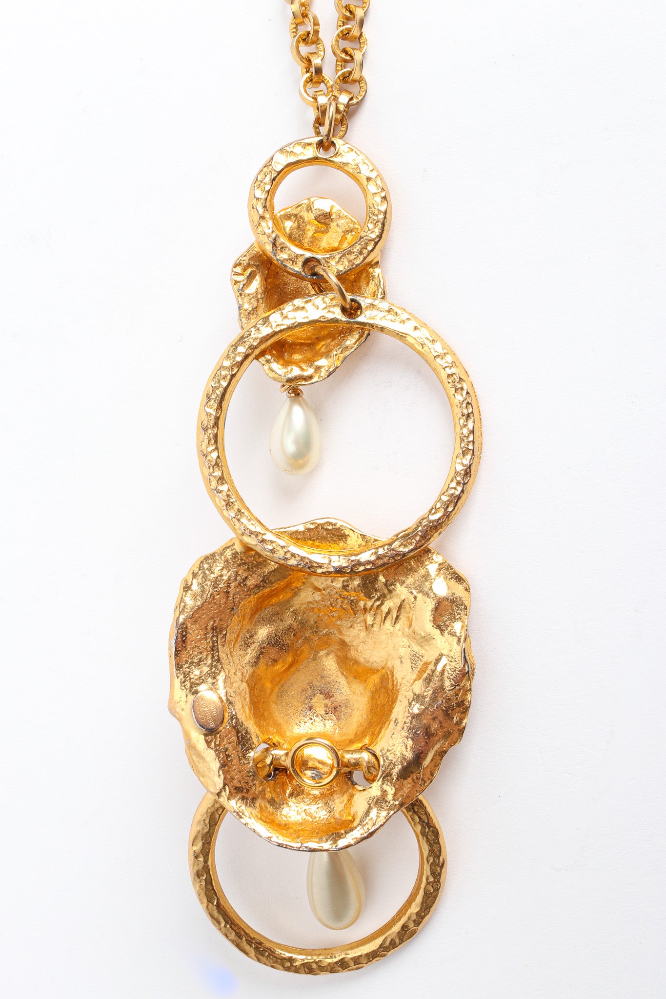 Vintage Les Bernard Double Lion Door Knocker Necklace pendant back @ Recess LA