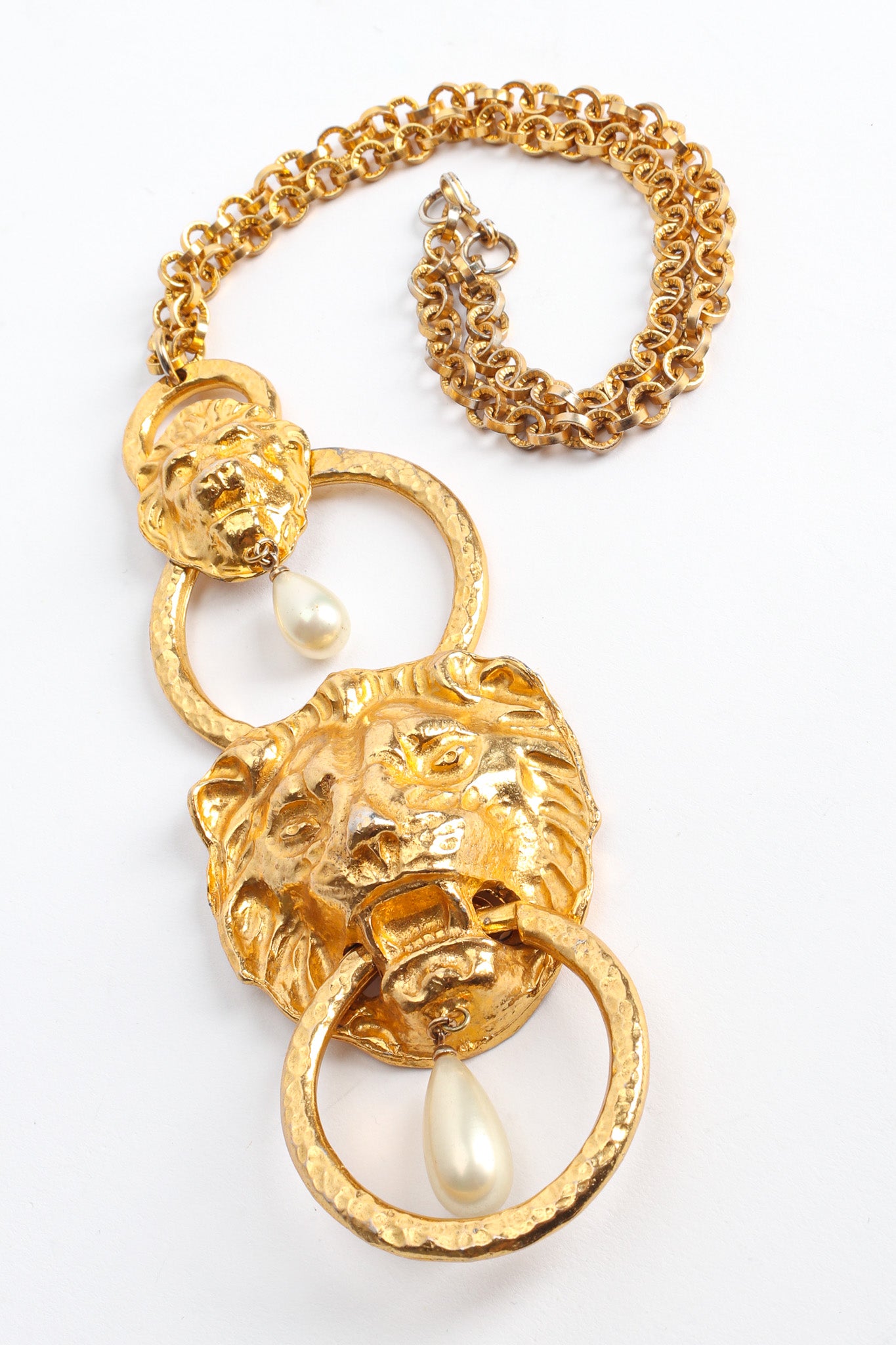 Vintage Les Bernard Double Lion Door Knocker Necklace creative front @ Recess LA
