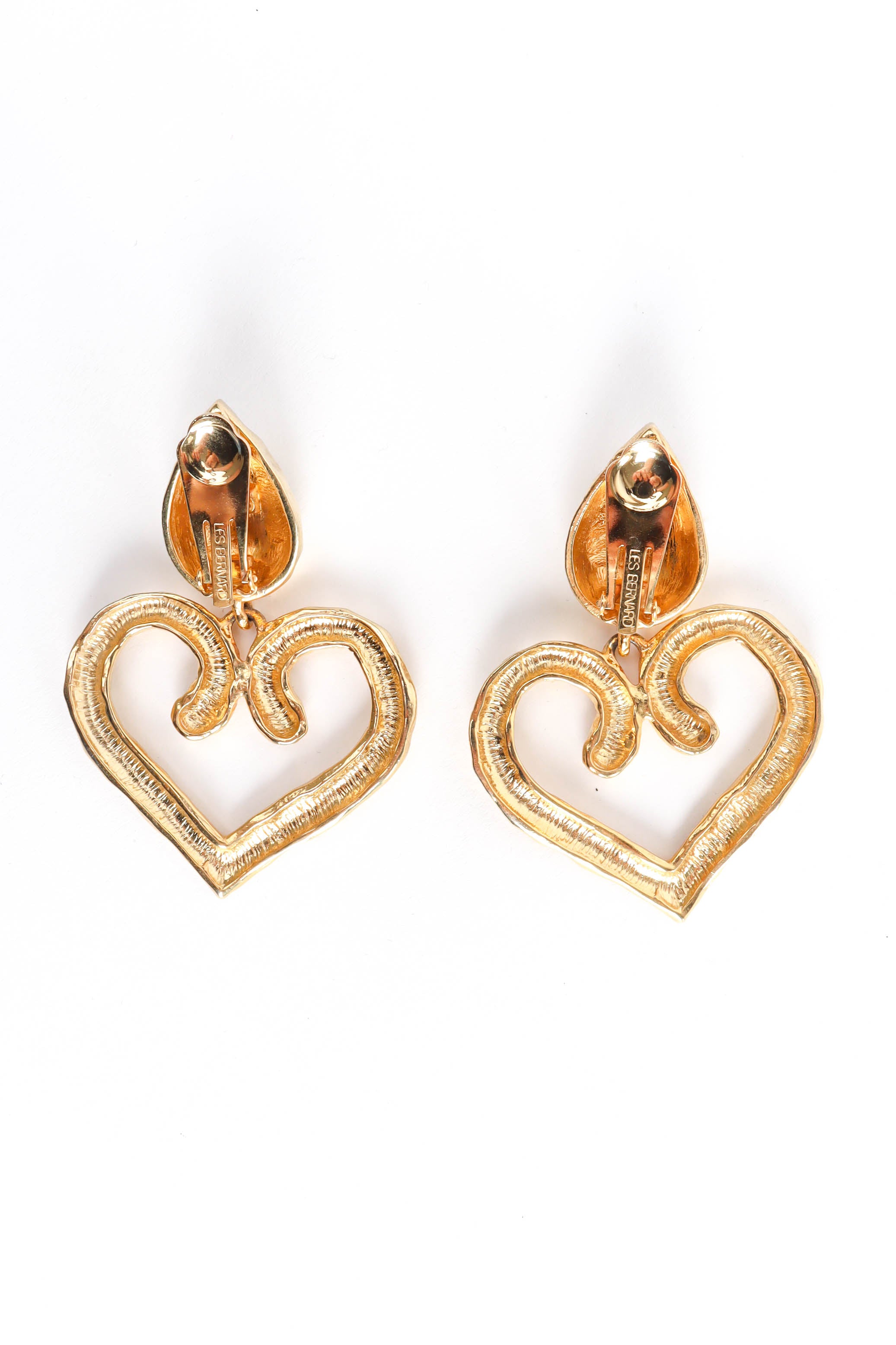 Vintage Les Bernard Hammered Heart Drop Earrings pair reversed @ Recess Los Angeles