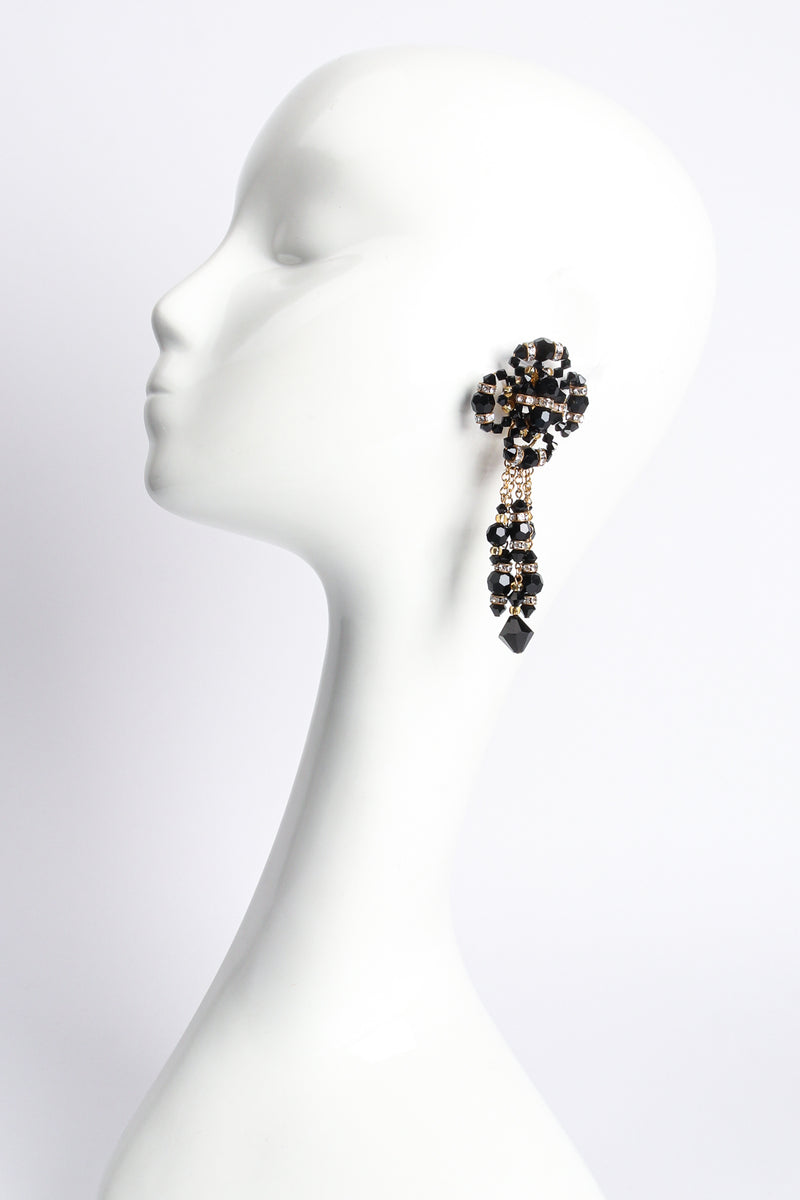 Vintage Les Bernard Crystal Bead Blossom Drop Earrings on mannequin at Recess Los Angeles