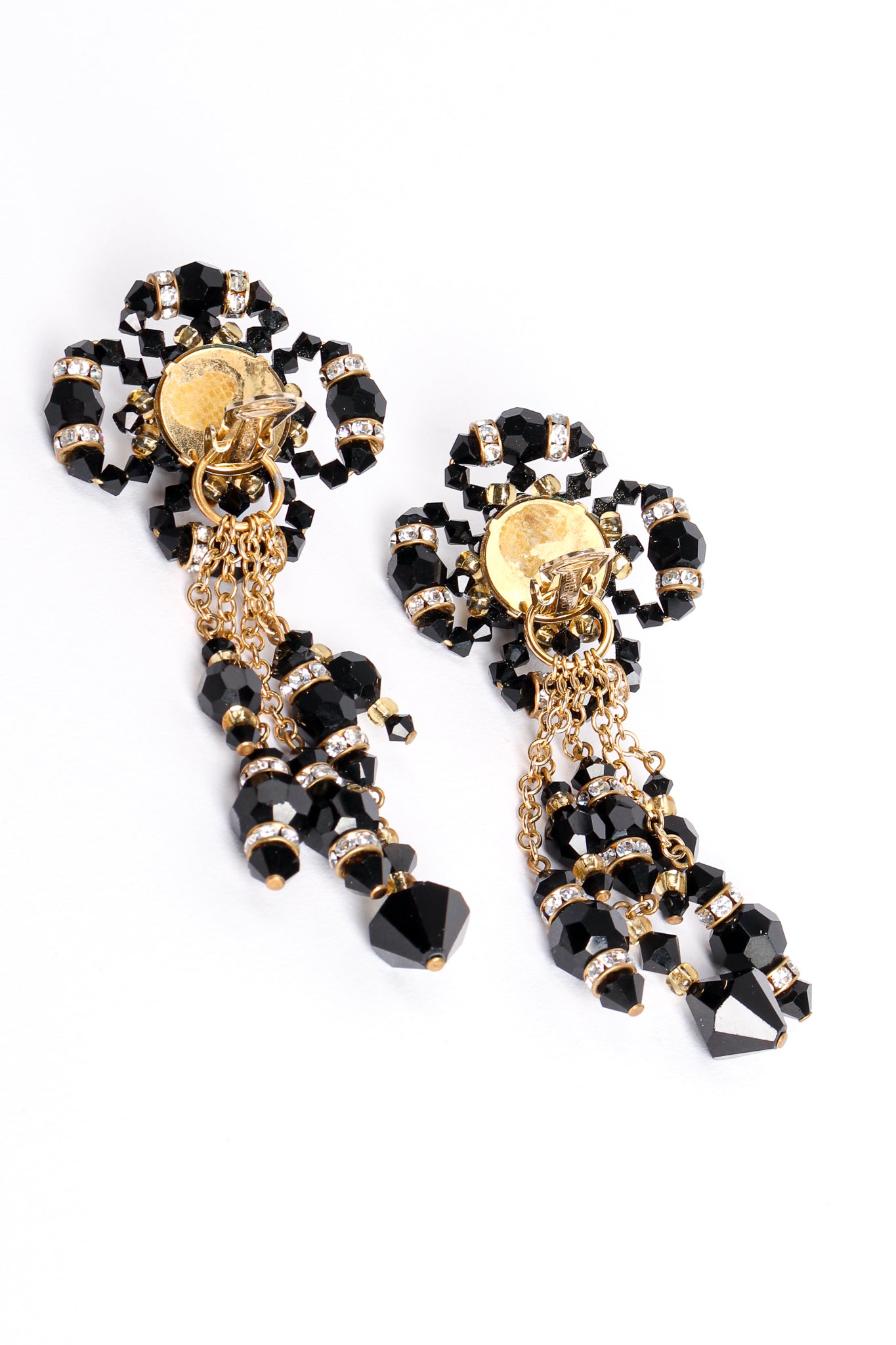 Vintage Les Bernard Crystal Bead Blossom Drop Earrings backside at Recess Los Angeles