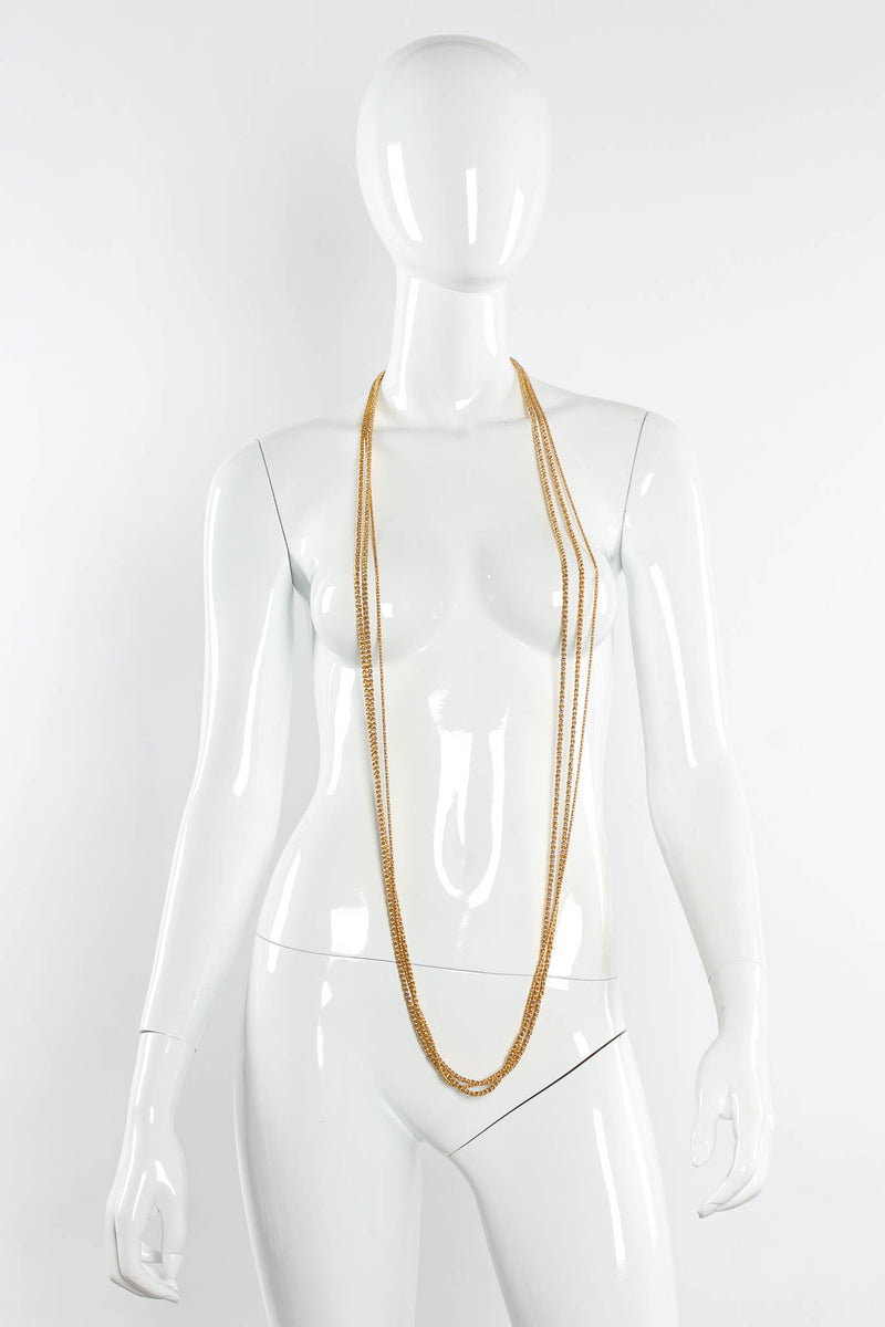 Vintage Les Bernard Golden Rope Triple Chain Necklace mannequin elongated front @ Recess LA