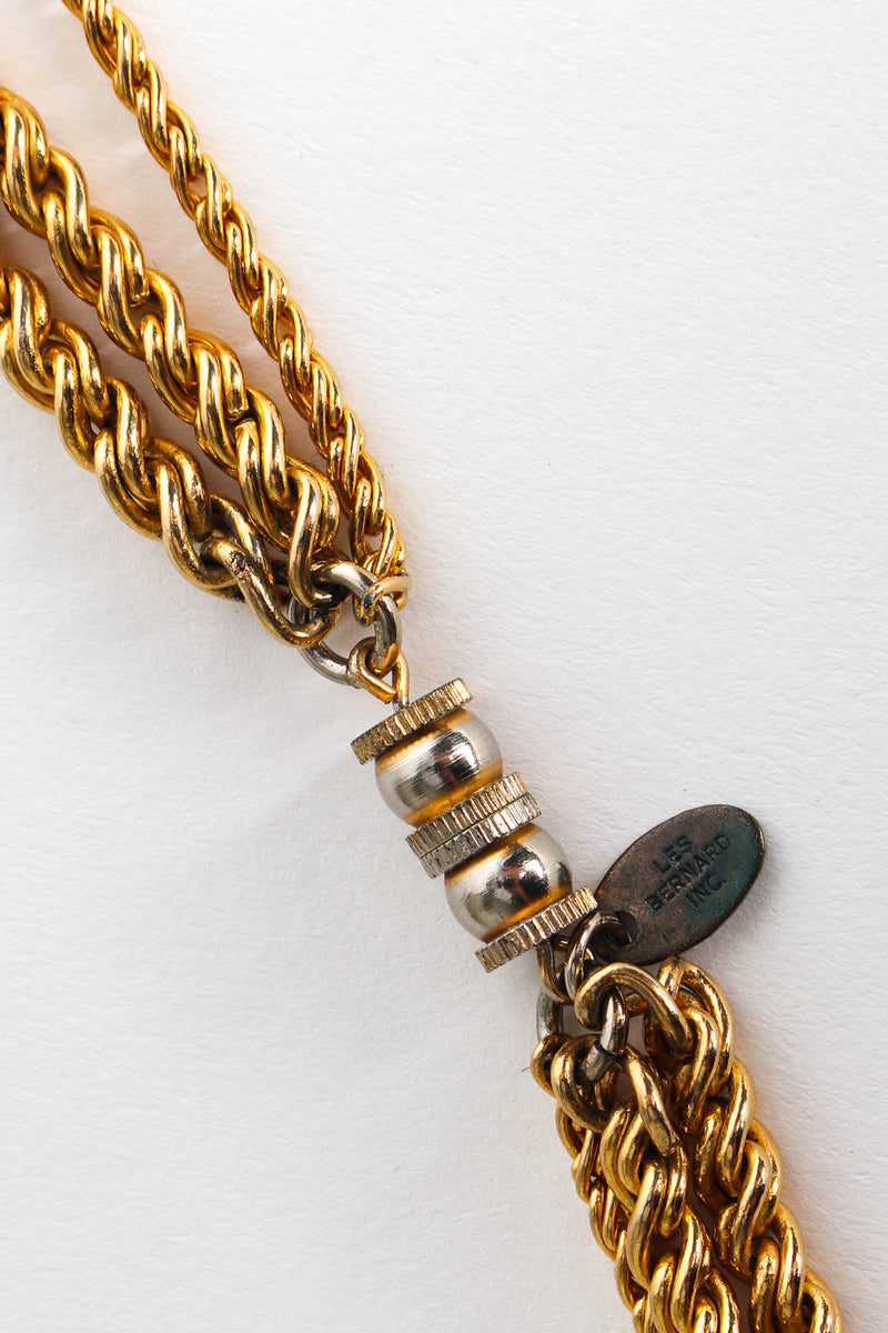 Vintage Les Bernard Golden Rope Triple Chain Necklace twist clasp/signed charm@ Recess LA