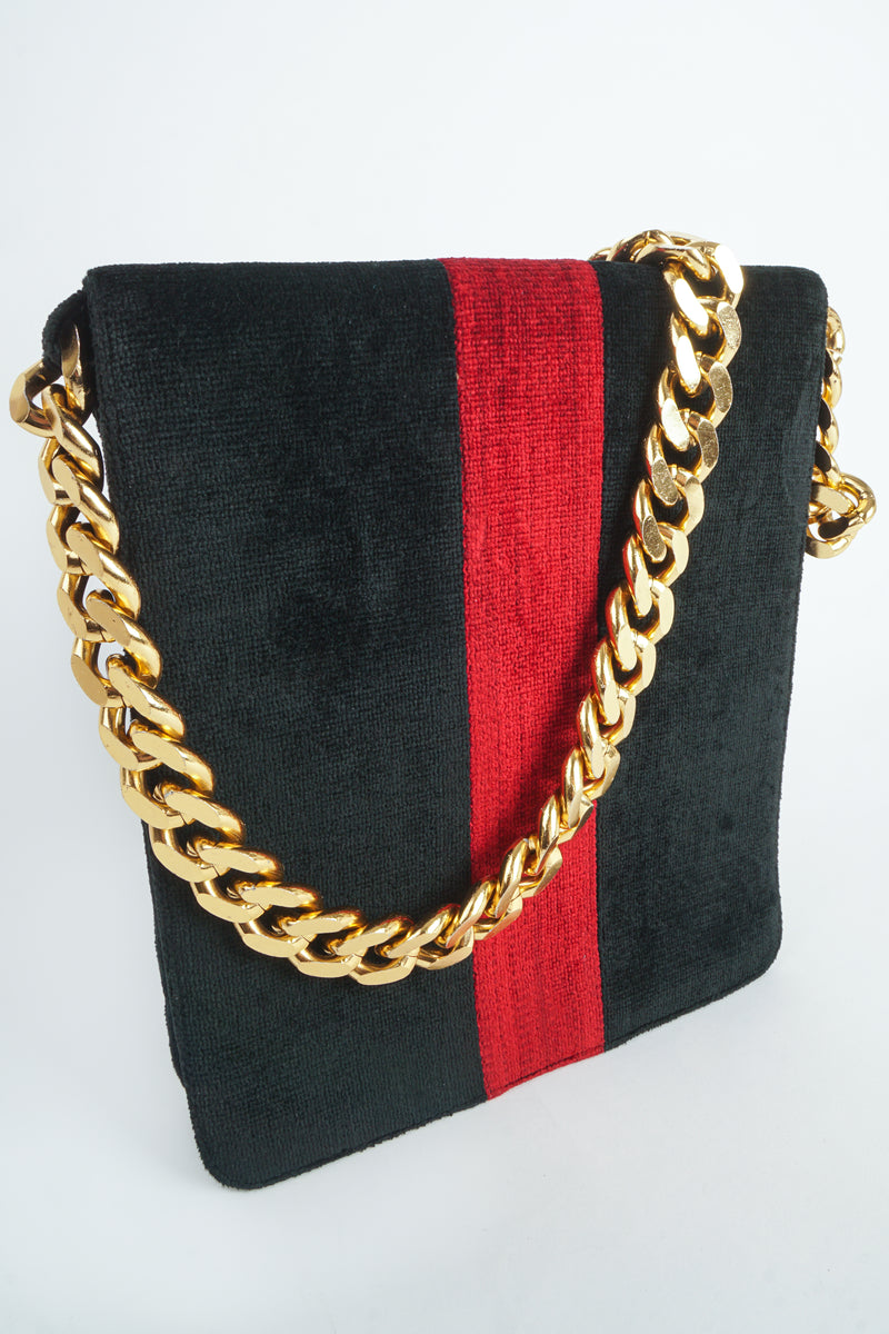 Black Velvet Flap Bag Gold and Glass Hardware