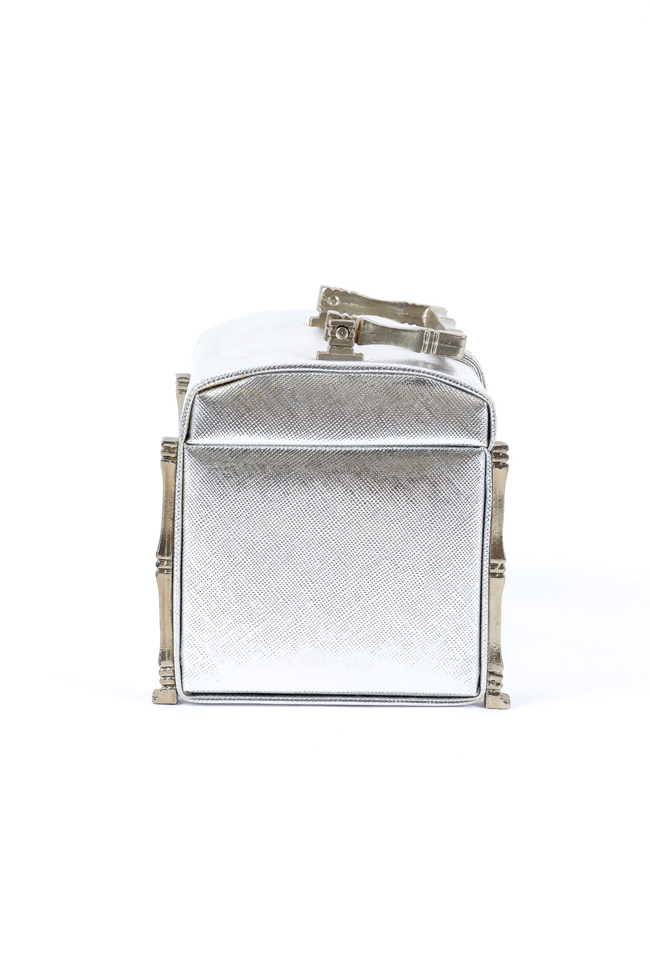 Lewis silver leather mini box bag side product shot @recessla