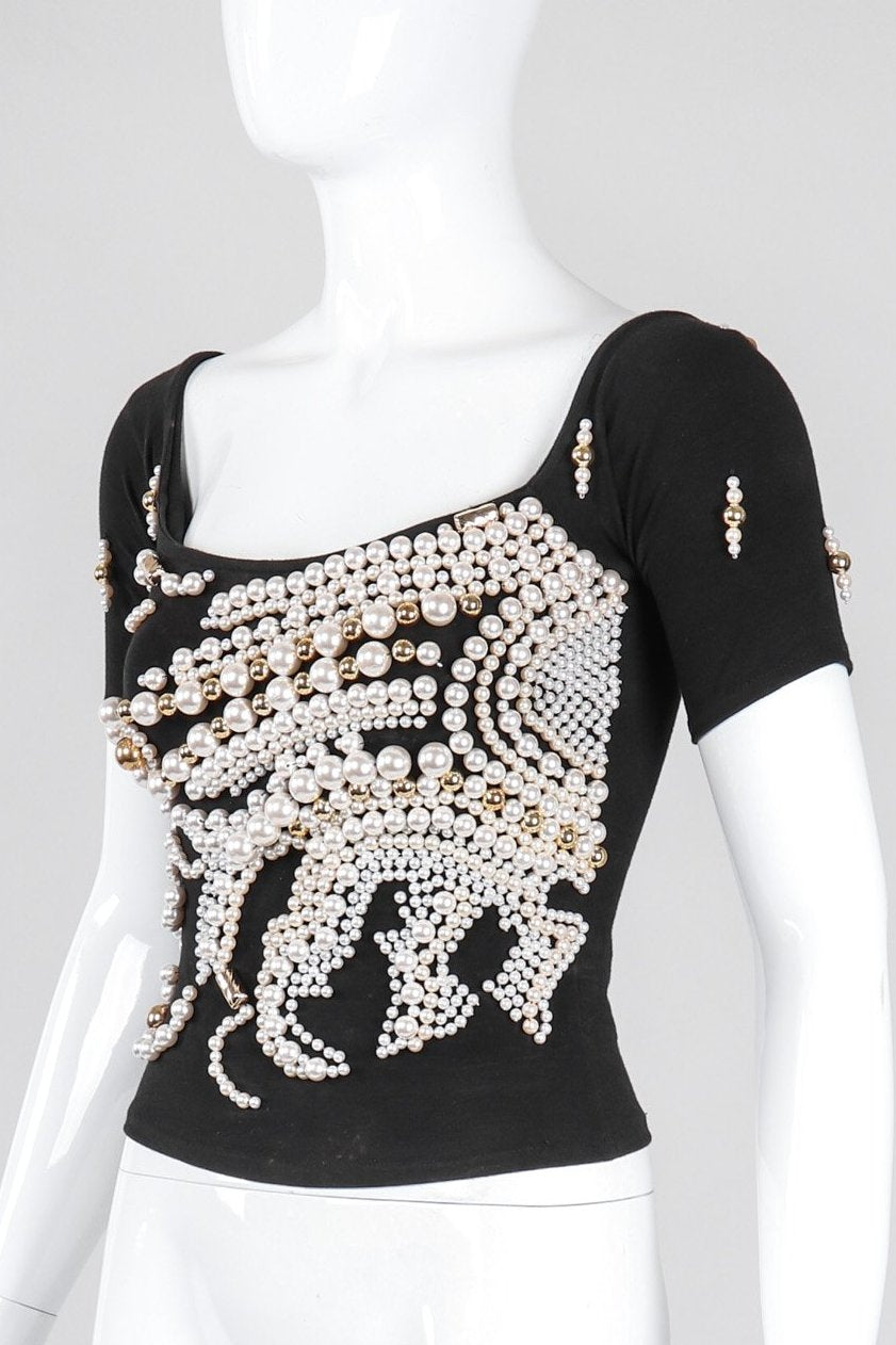 Recess Los Angeles Vintage Complice Off-The-Shoulder Pearl Explosion Stretch Tee Top 