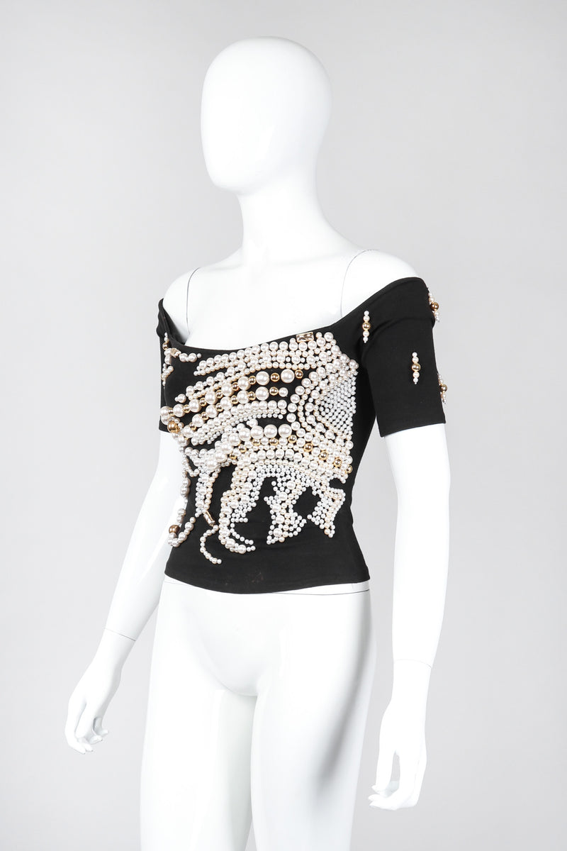 Recess Los Angeles Vintage Complice Off-The-Shoulder Pearl Explosion Stretch Tee Top 