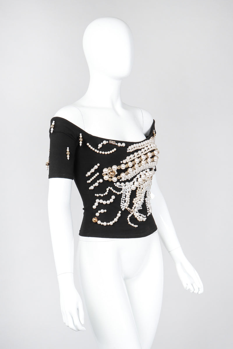 Recess Los Angeles Vintage Complice Off-The-Shoulder Pearl Explosion Stretch Tee Top 