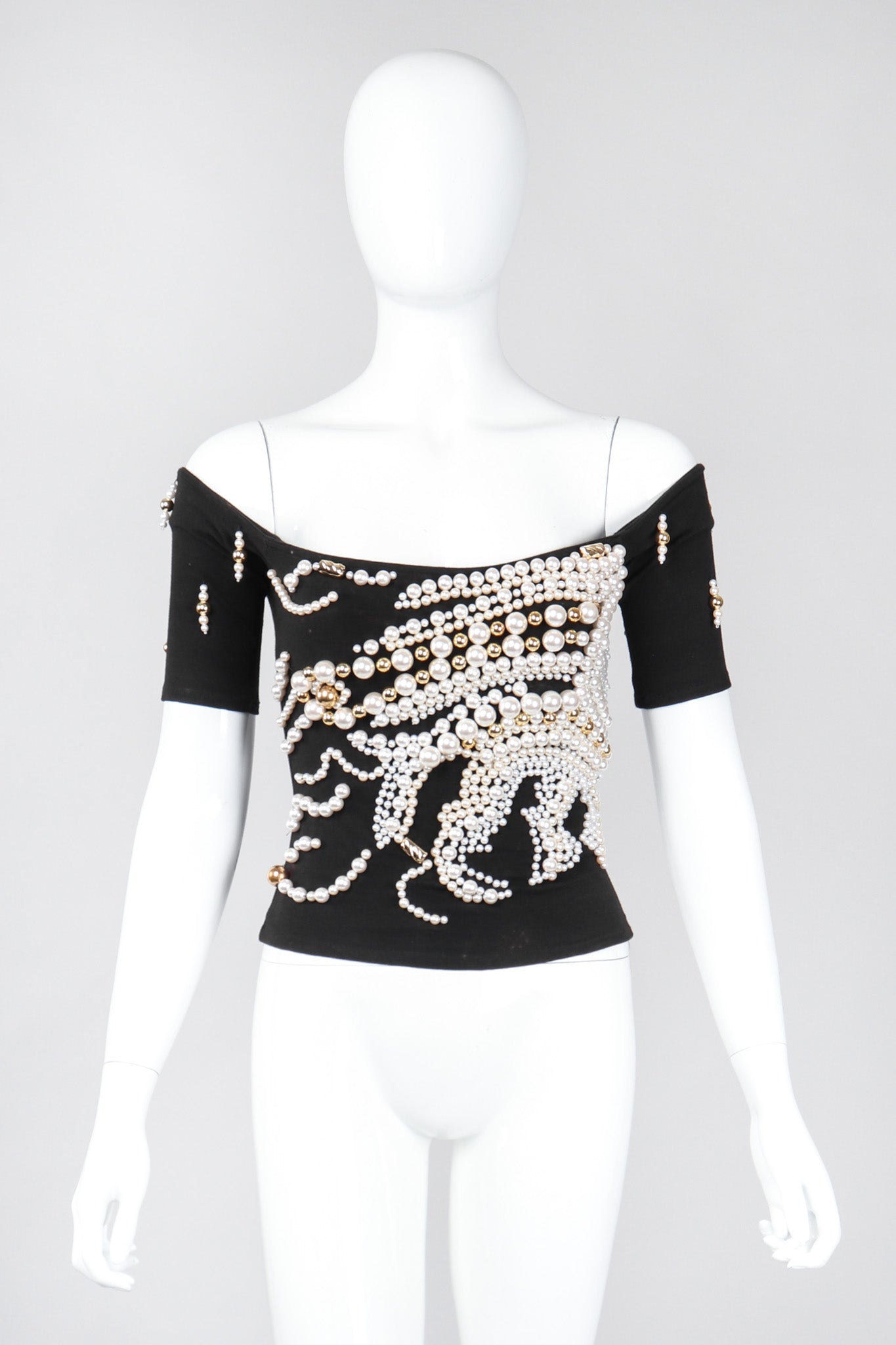 Recess Los Angeles Vintage Complice Off-The-Shoulder Pearl Explosion Stretch Tee Top 