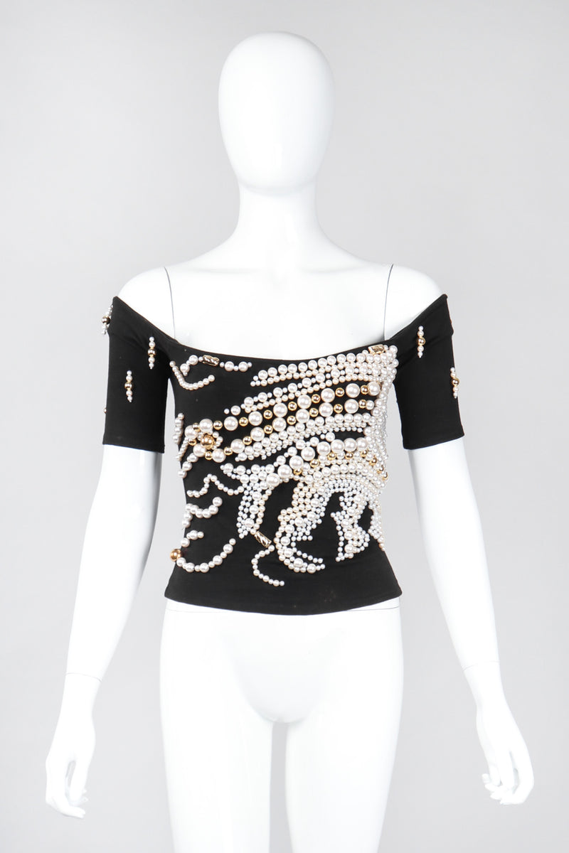 Recess Los Angeles Vintage Complice Off-The-Shoulder Pearl Explosion Stretch Tee Top 