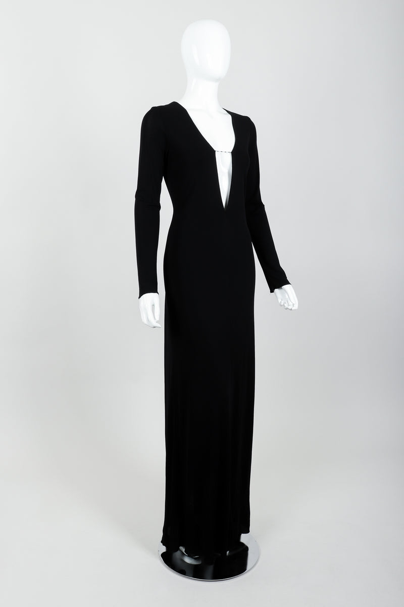 Vintage Lida Baday Crepe Chained Plunge Gown on Mannequin Angled at Recess Los Angeles