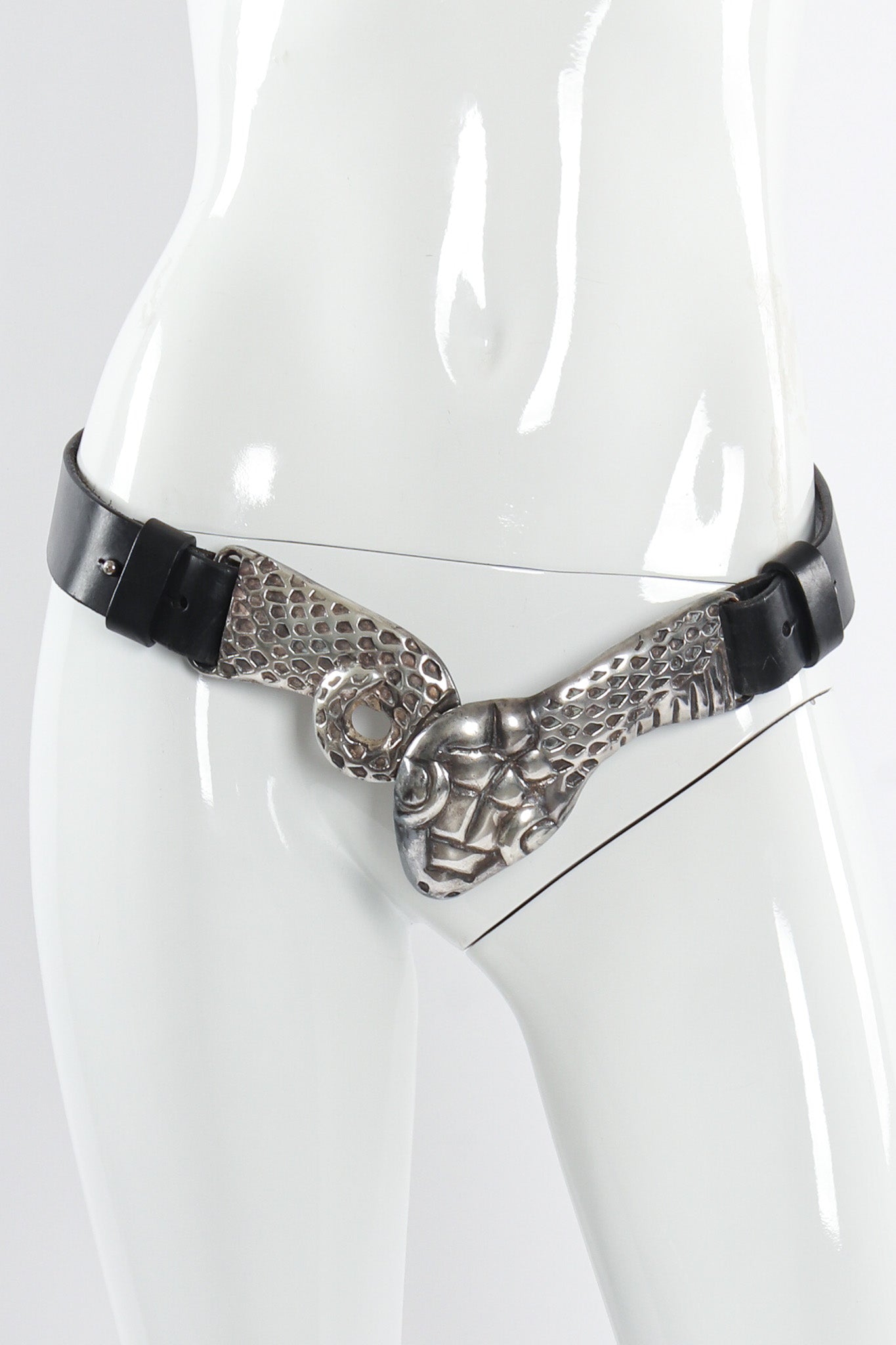 Vintage Lili Peau De Fleur Snake Head Leather Belt on mannequin @ Recess LA