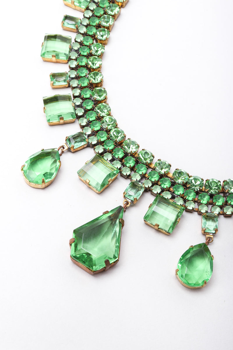 Recess Los Angeles Vintage Designer Lilien Czech Green Rhinestone Glass Collar Necklace
