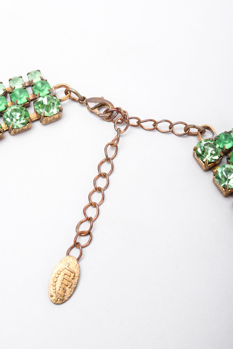 Recess Los Angeles Vintage Designer Lilien Czech Green Rhinestone Glass Collar Necklace