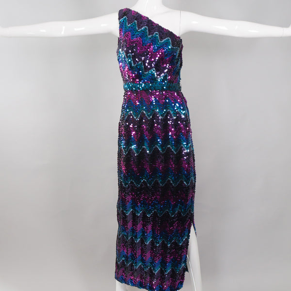 green emerald velvet dress Lilli Diamond Vintage Chevron Sequin One-Shoulder Dress – Recess