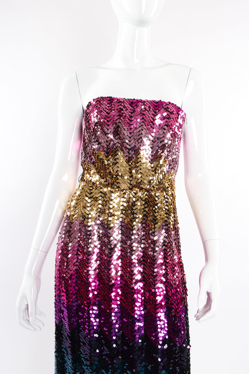 Vintage Lilli Diamond Ombré Sequin Strapless Sheath Dress on Mannequin bust at Recess LA