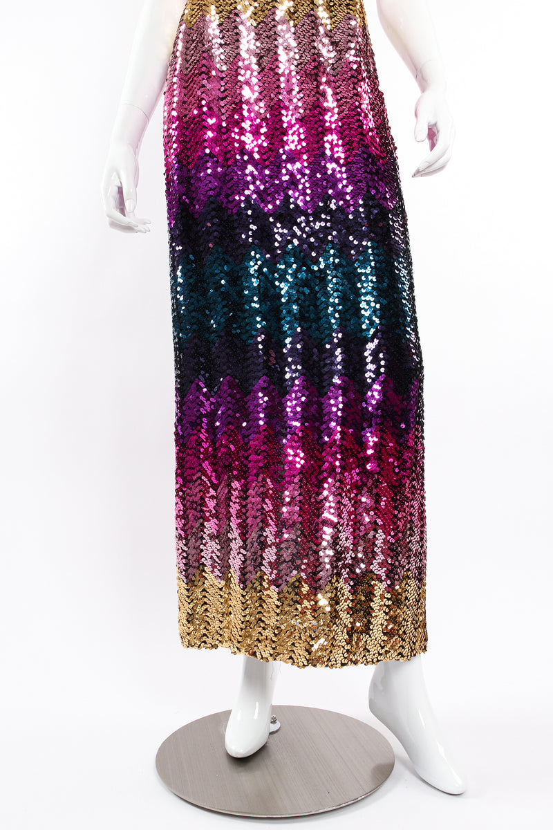 Vintage Lilli Diamond Ombré Sequin Strapless Sheath Dress on Mannequin skirt at Recess LA