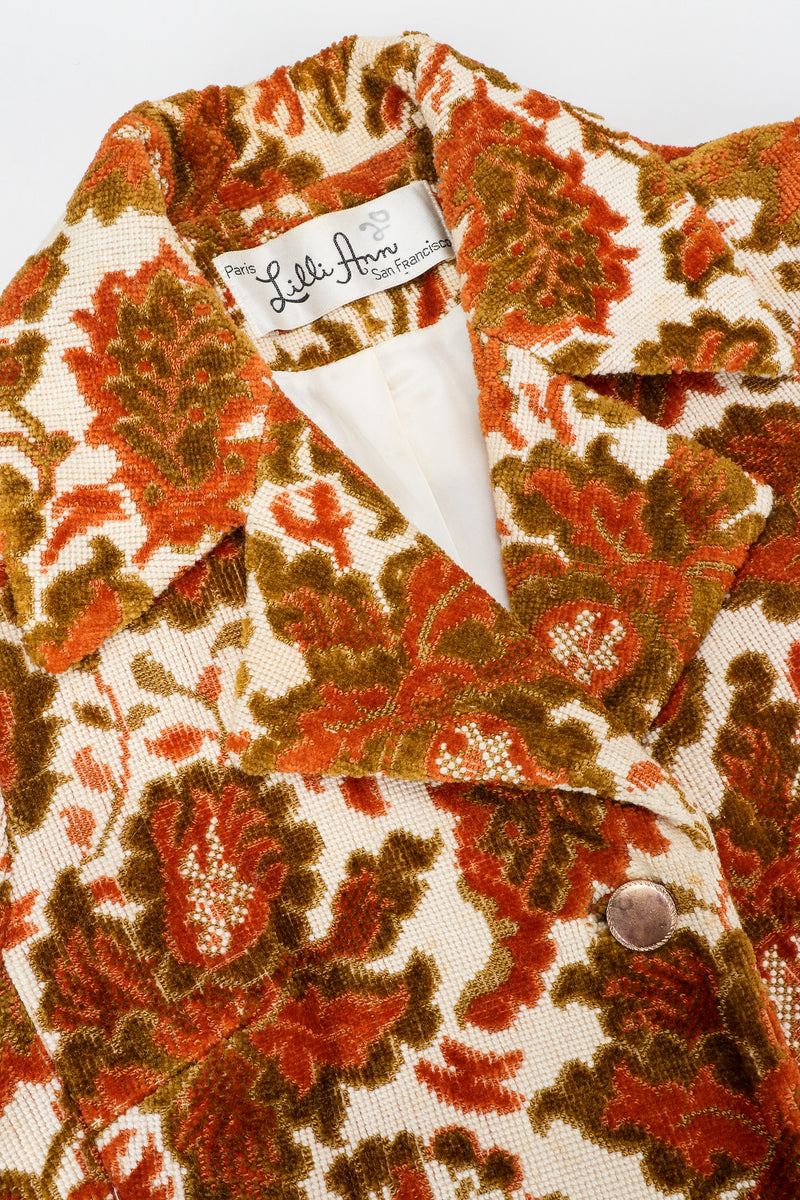 Vintage Lilli Ann Floral Chenille Carpet Coat collar detail