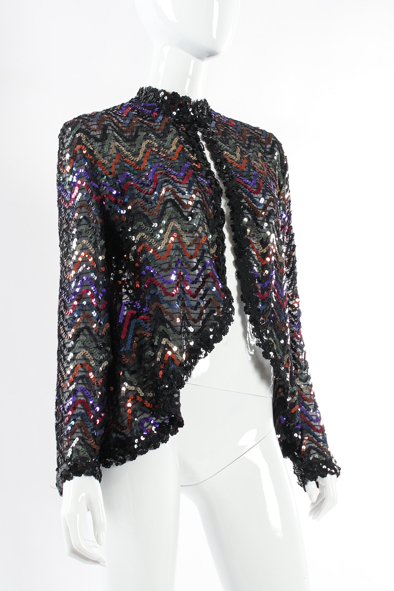 Vintage Lilli Diamond Swirl Sequin Sheer Jacket mannequin close angle @ Recess LA