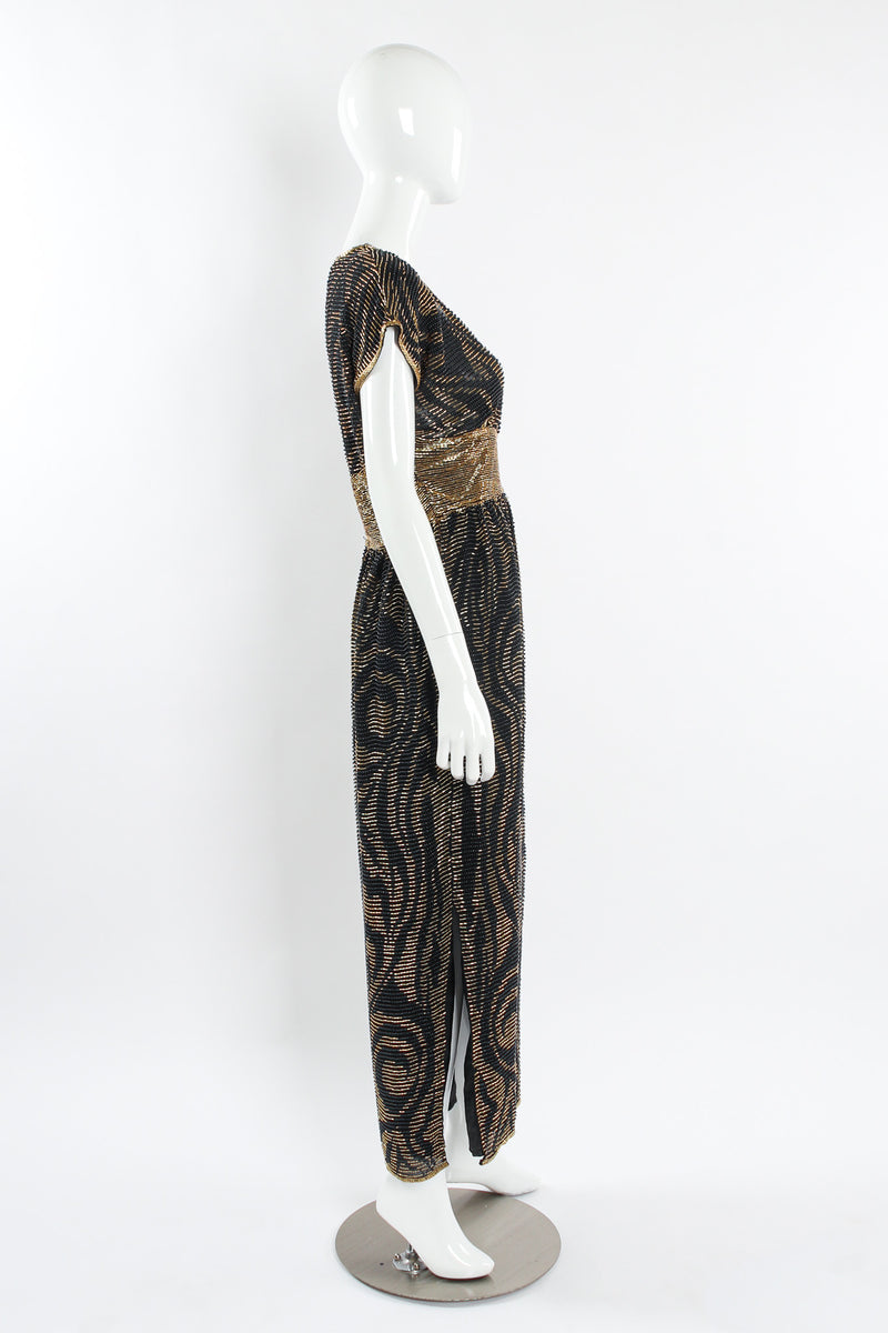 Vintage Lillie Rubin Abstract Leaf Swirl Beaded Silk Dress mannequin side @ Recess LA