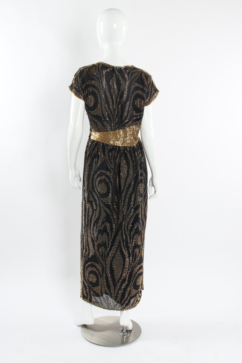 Vintage Lillie Rubin Abstract Leaf Swirl Beaded Silk Dress mannequin back @ Recess LA