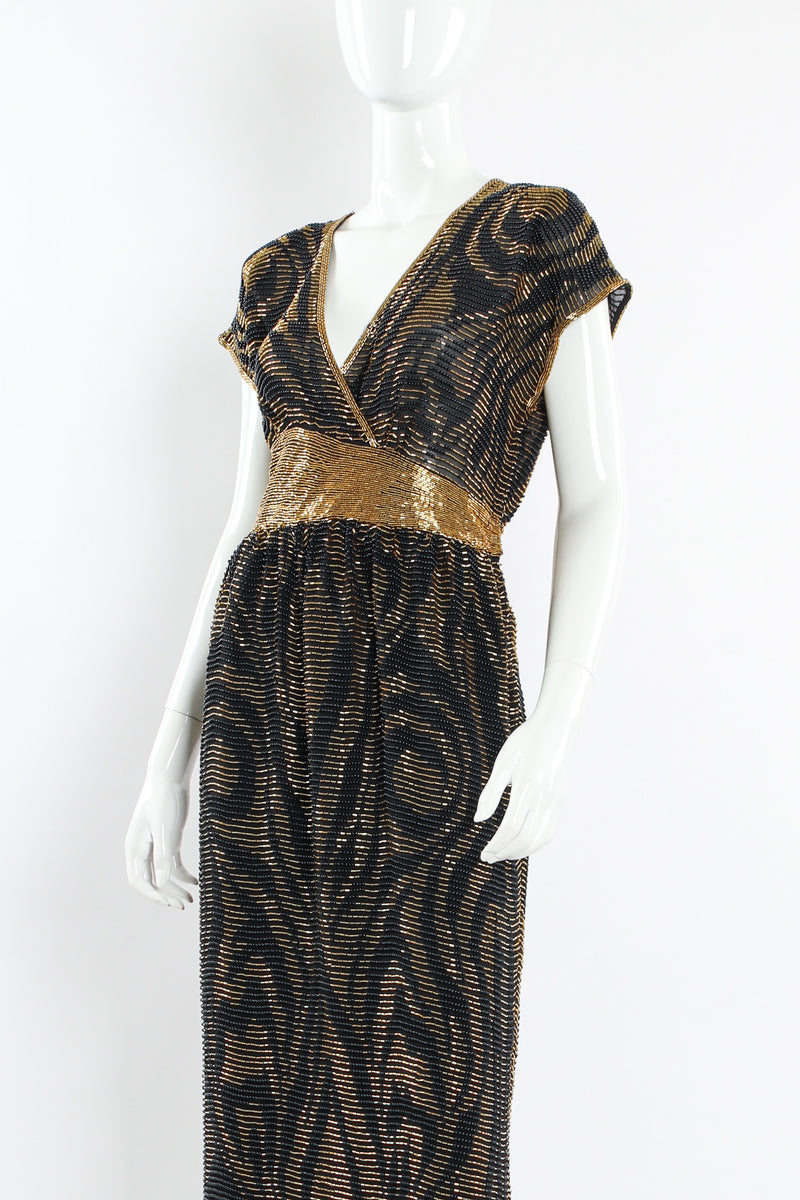 Vintage Lillie Rubin Abstract Leaf Swirl Beaded Silk Dress mannequin close angle @ Recess LA