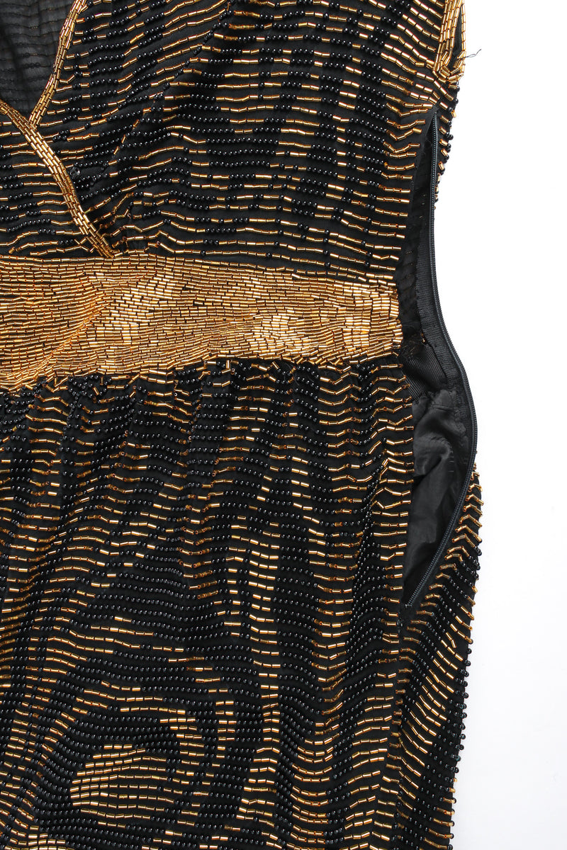 Vintage Lillie Rubin Abstract Leaf Swirl Beaded Silk Dress side zipper opening @ Recess LA