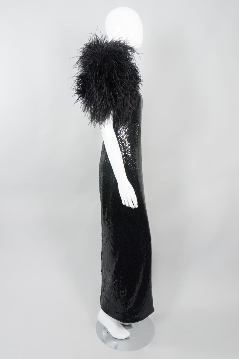 Lillie Rubin Vintage Ostrich Feather One-Shoulder Sequin Gown