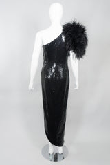 Lillie Rubin Vintage Ostrich Feather One-Shoulder Sequin Gown