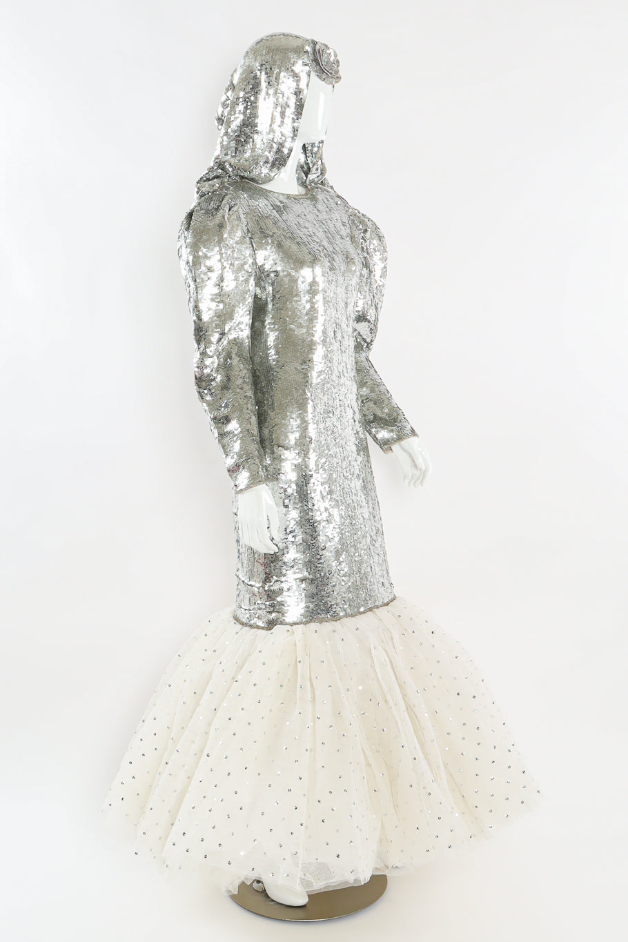 Vintage Lillie Rubin Sequin Tulle Mermaid Gown mannequin side angle @ Recess LA