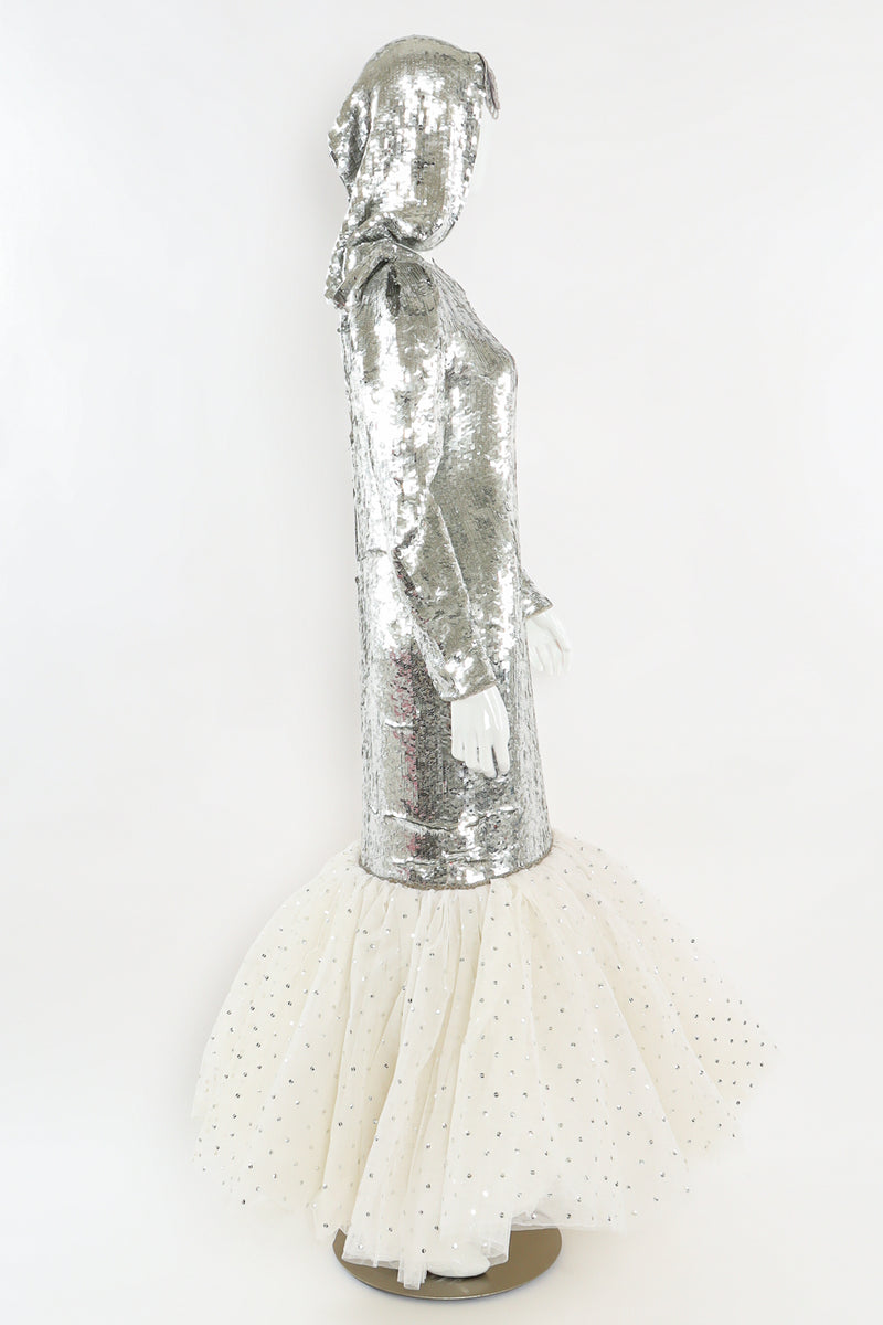 Vintage Lillie Rubin Sequin Tulle Mermaid Gown mannequin side snood shawl up @ Recess LA