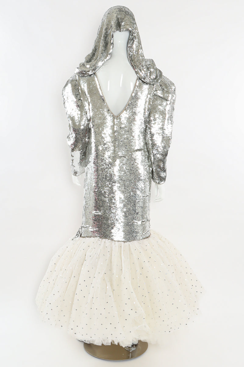 Vintage Lillie Rubin Sequin Tulle Mermaid Gown mannequin back snood shawl up  @ Recess LA