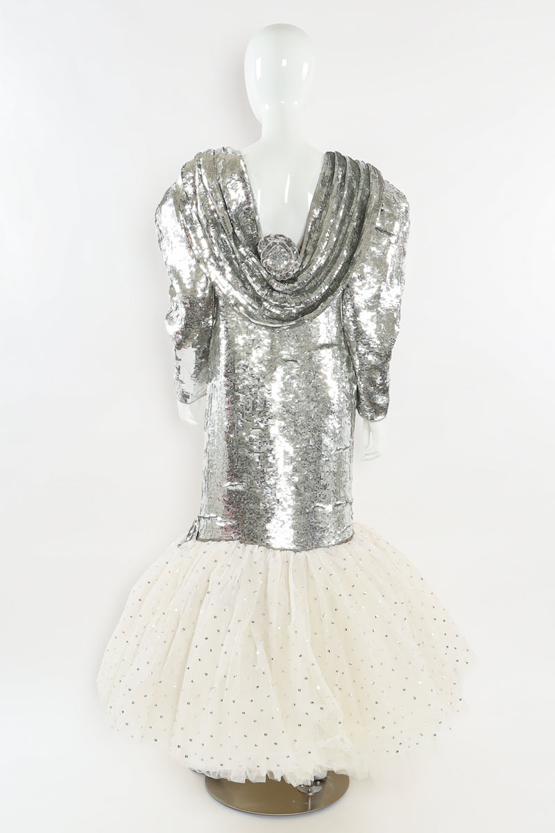 Vintage Lillie Rubin Sequin Tulle Mermaid Gown mannequin back snood down @ Recess LA