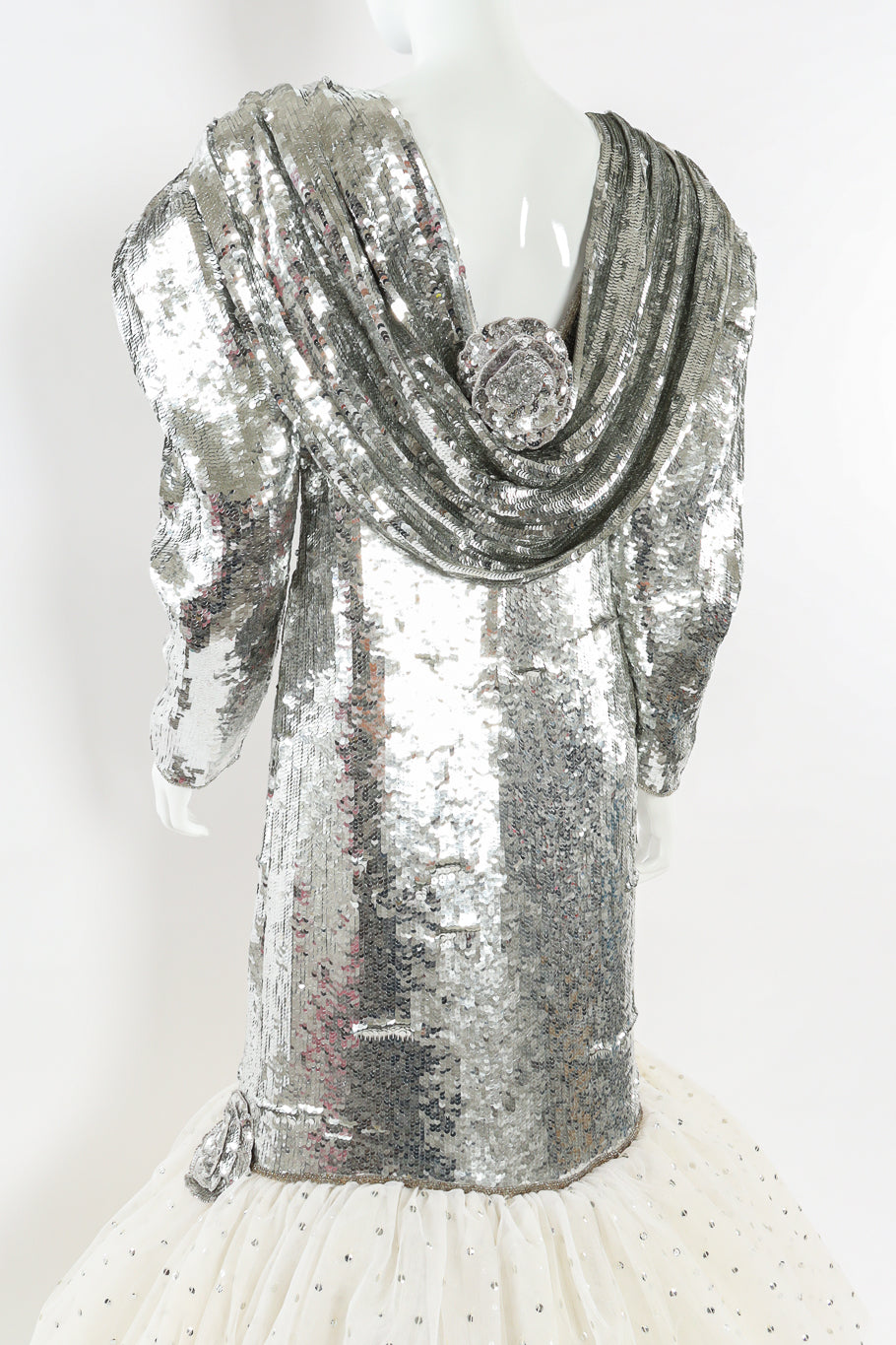 Vintage Lillie Rubin Sequin Tulle Mermaid Gown mannequin back shawl detail @ Recess LA