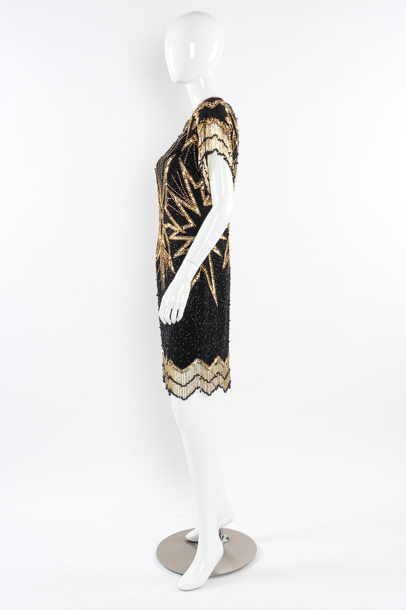 Vintage Lillie Rubin Star Beaded Fringe Silk Dress mannequin side @ Recess LA