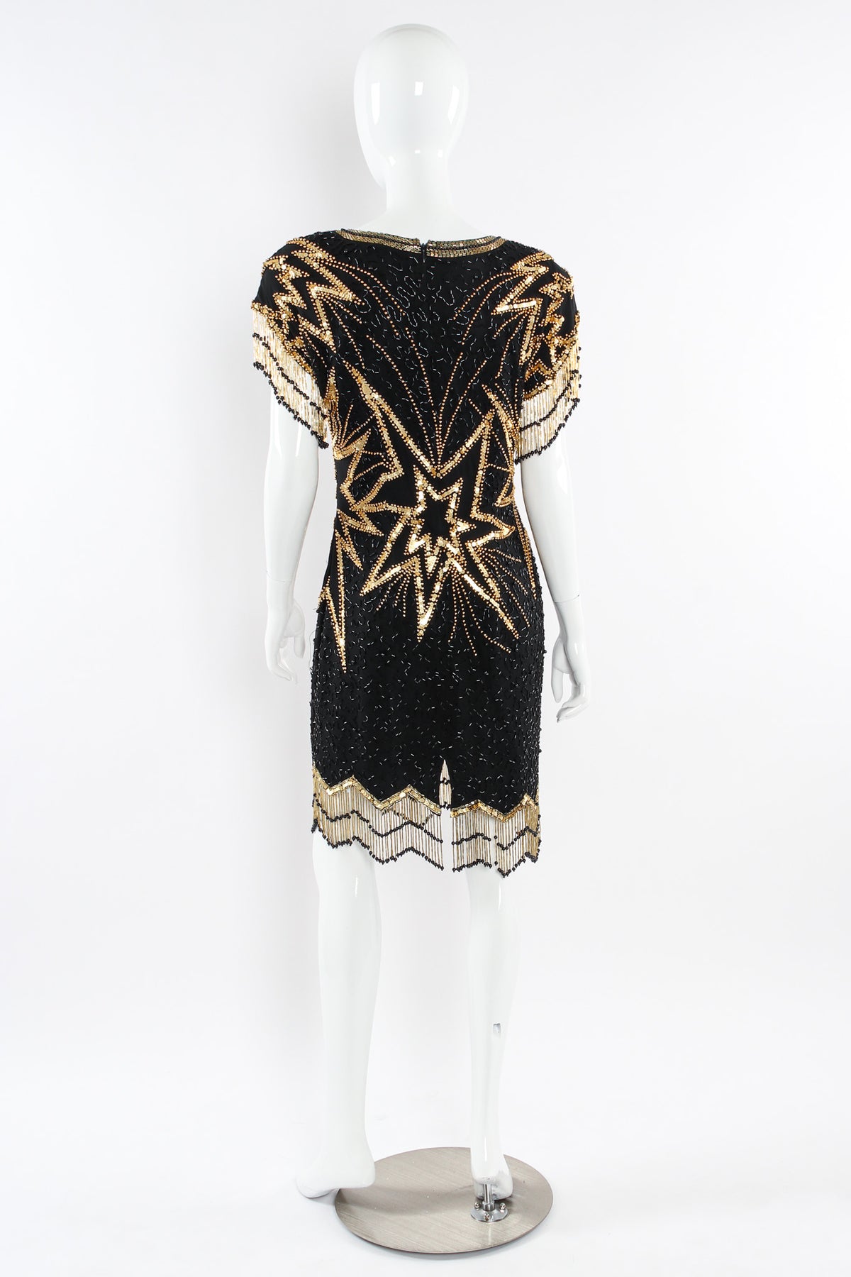 mini gold sparkly dress Vintage 1920's Embroidered Black Sheer Mixed-Lace Beaded Art Deco Motif  Dress main image 0