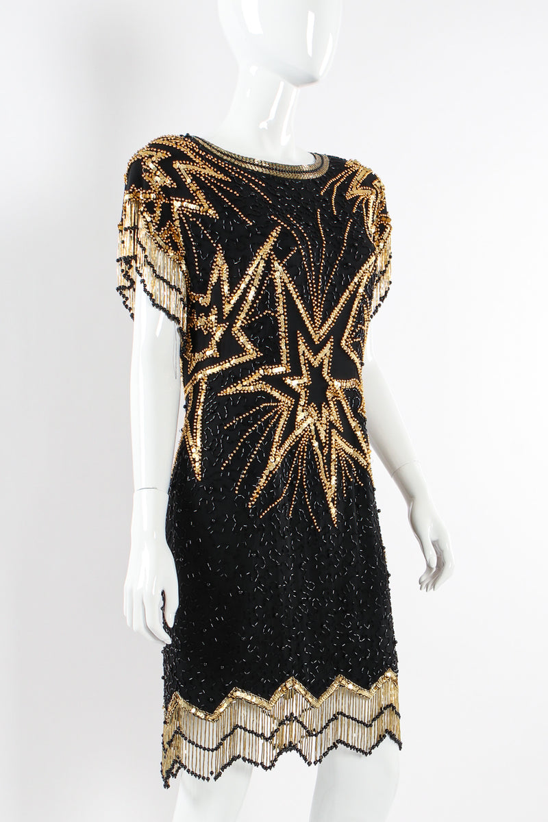 Vintage Lillie Rubin Star Beaded Fringe Silk Dress mannequin close angle @ Recess LA