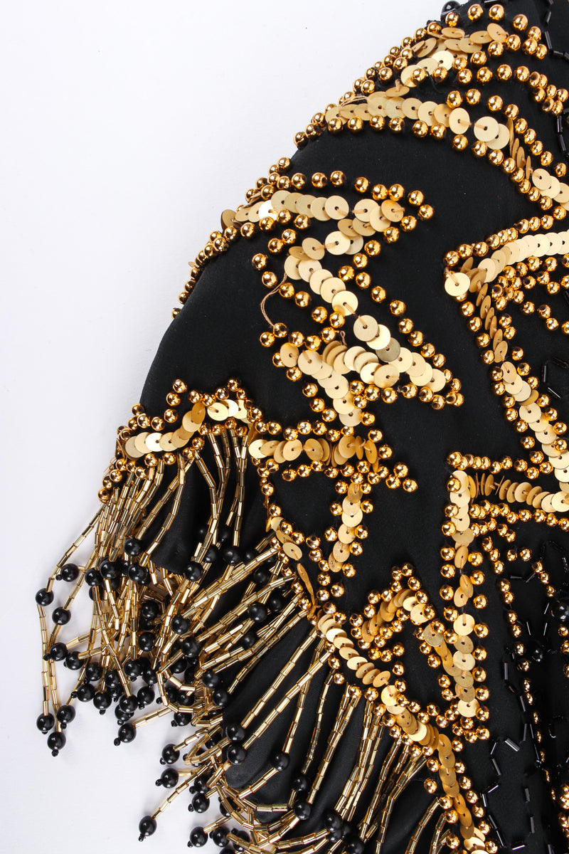 Vintage Lillie Rubin Star Beaded Fringe Silk Dress sleeve beadwork/sequins  @ Recess LA