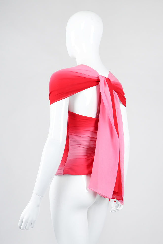 Recess Los Angeles Vintage Lillie Rubin Ombré Pleated Convertible Chiffon Bustier Top