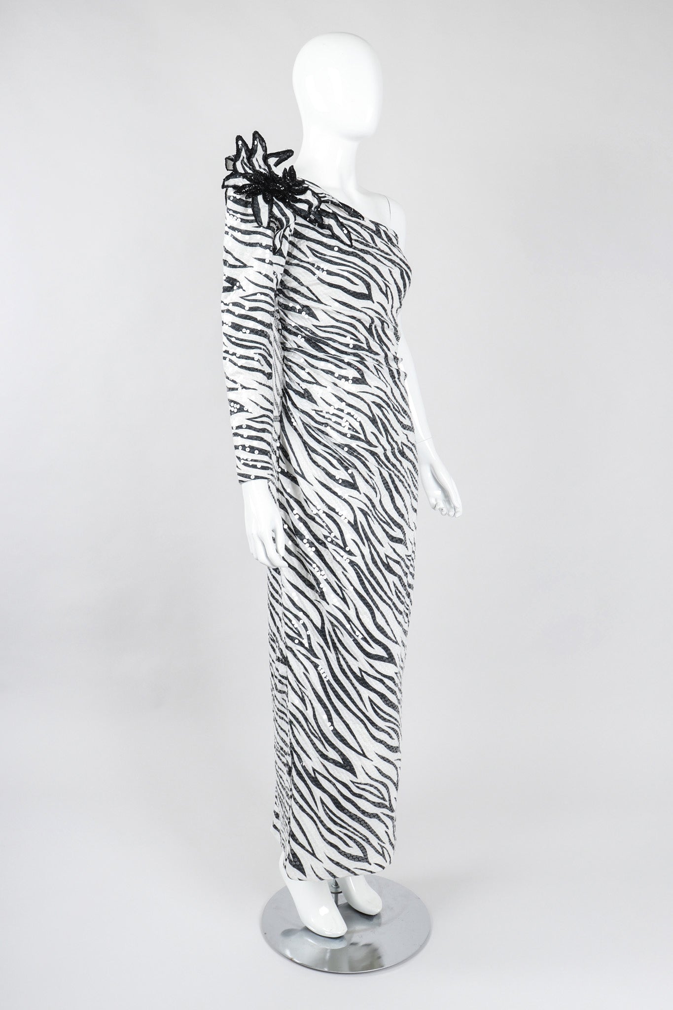 Recess Los Angeles Vintage Lillie Rubin One-Shoulder Zebra Sequin Gown