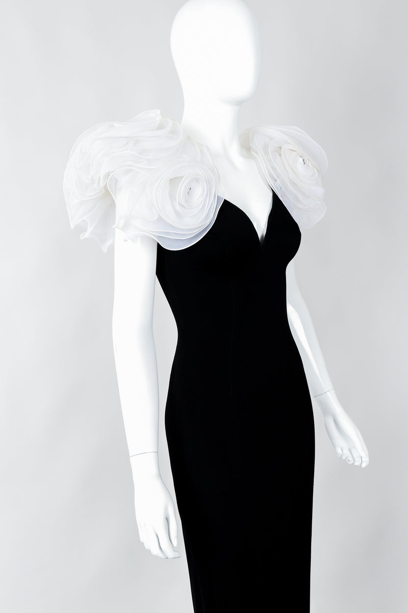 Vintage Lillie Rubin Rosette Sheath Gown on Mannequin Shoulder Close up at Recess Los Angeles