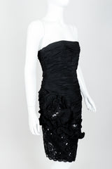Vintage Lillie Rubin Flower Ruched Cocktail Dress Angle Crop at Recess LA