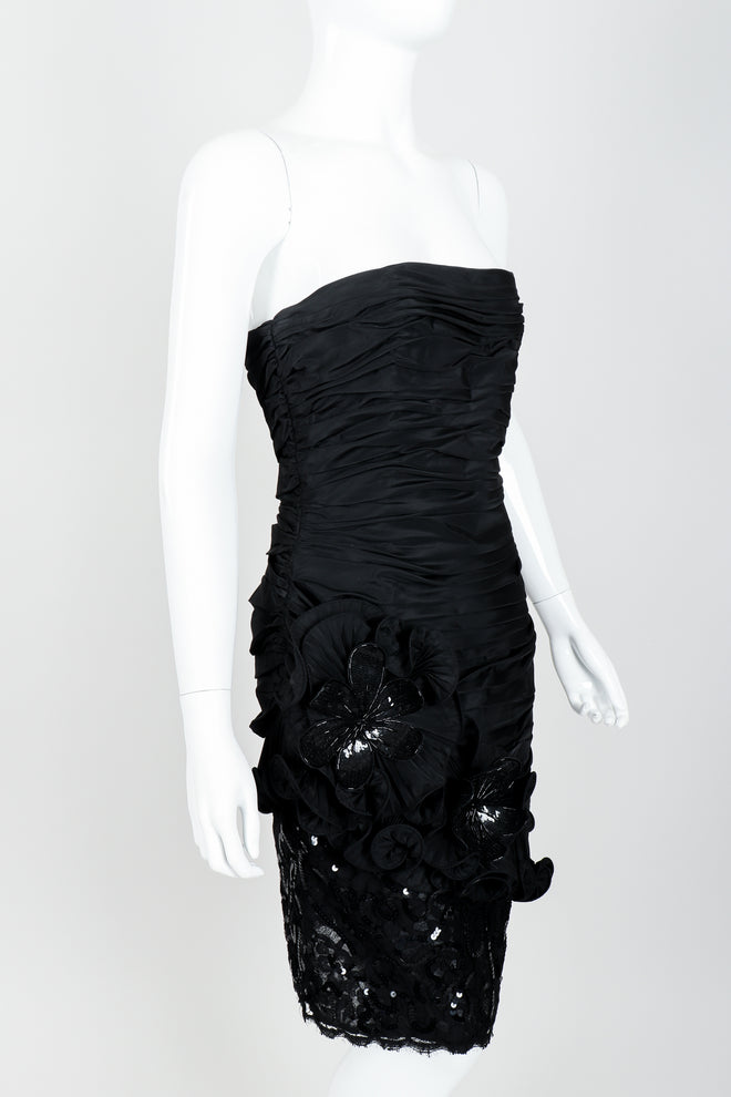Vintage Lillie Rubin Flower Ruched Cocktail Dress Angle Crop at Recess LA