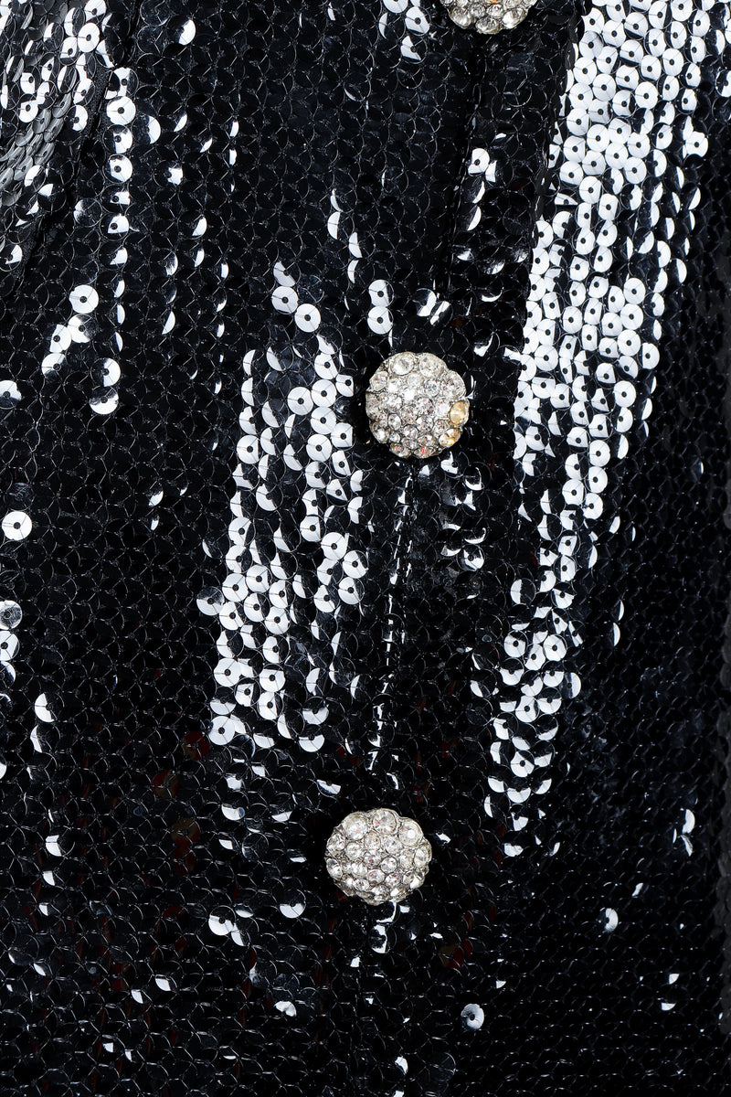Vintage Lillie Rubin Sequin Ruffle Shoulder Cocktail Dress button detail, at Recess