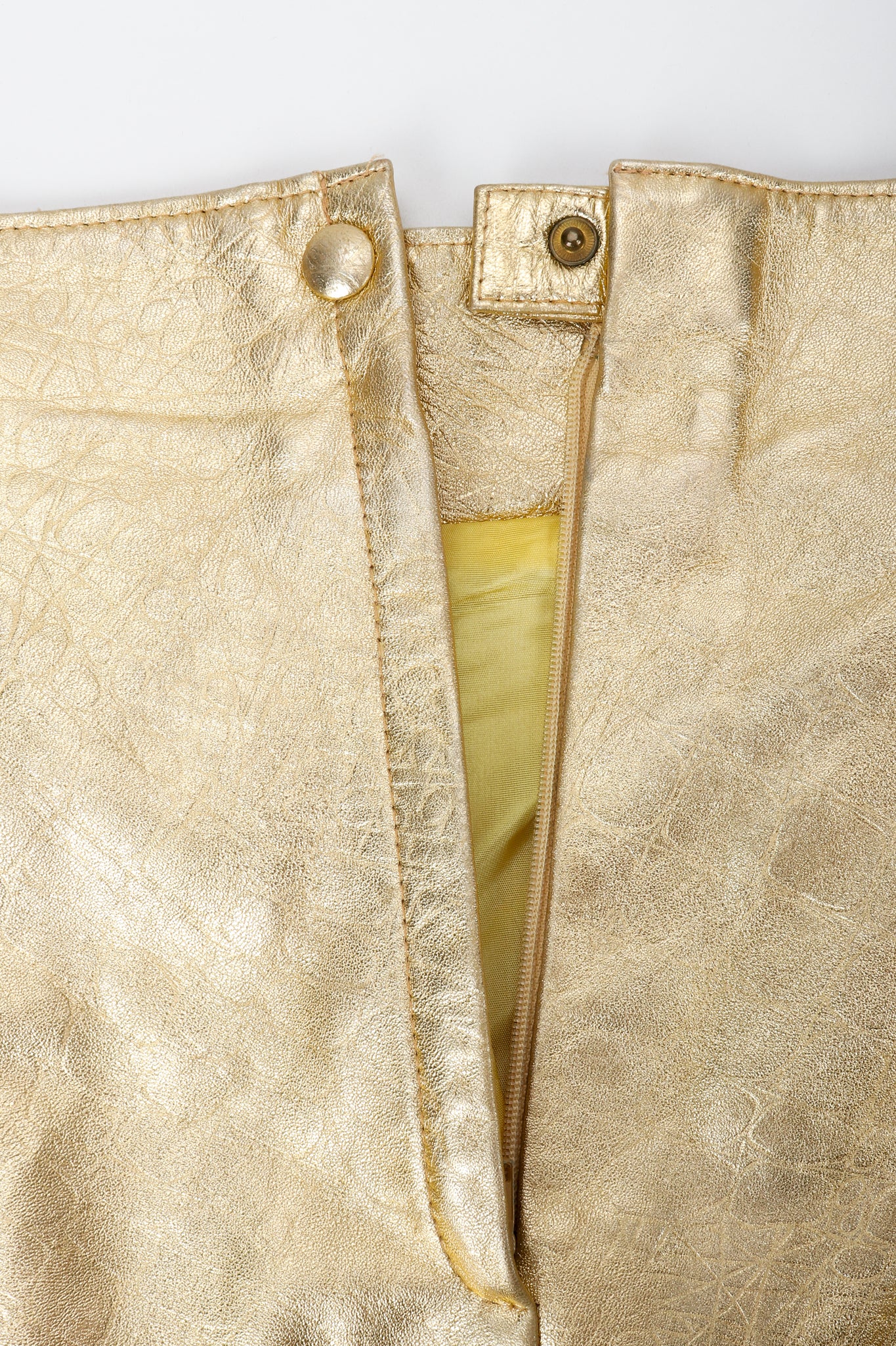 Vintage Lillie Rubin Gold Leather Lamé Skirt back zipper detail