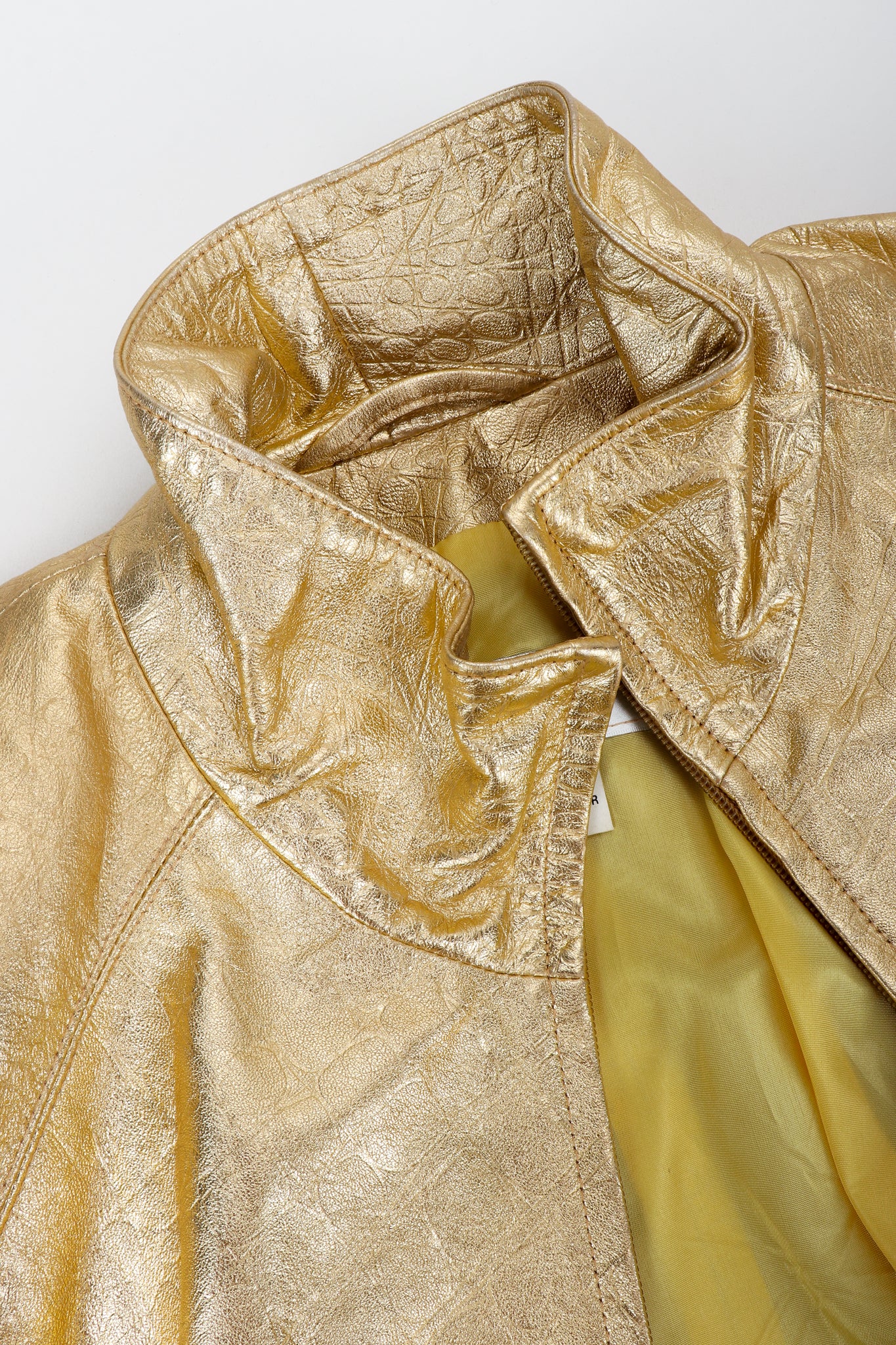 Vintage Lillie Rubin Gold Leather Lamé Jacket Neckline at Recess