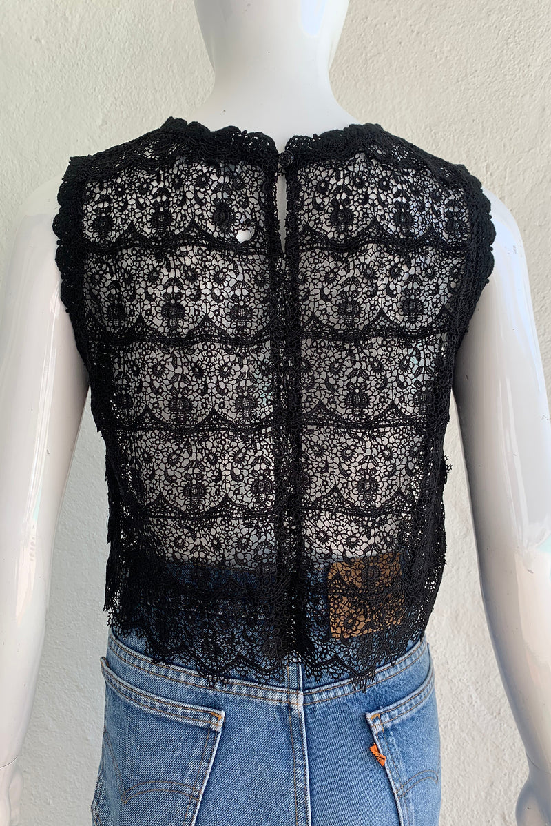 Vintage Lim's Sheer Crochet Lace Shell Top on Mannequin Back at Recess Los Angeles