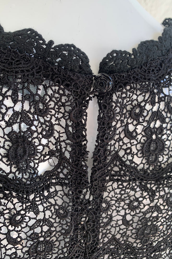 Vintage Lim's Sheer Crochet Lace Shell Top button detail at Recess Los Angeles